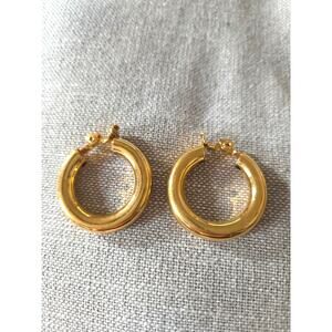 Vintage Monet Stamped Gold Tone Hoop Clip On Earrings 1980s Costume Jewelry